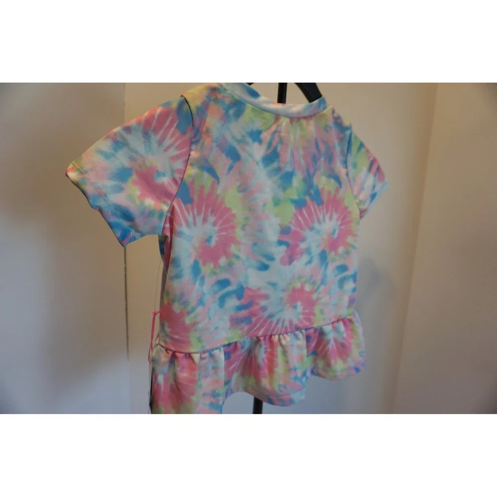 Young Hearts Girls TieDye Unicorn Peplum Swim Top Rash Guard UPF 50+ PinkBlue 10